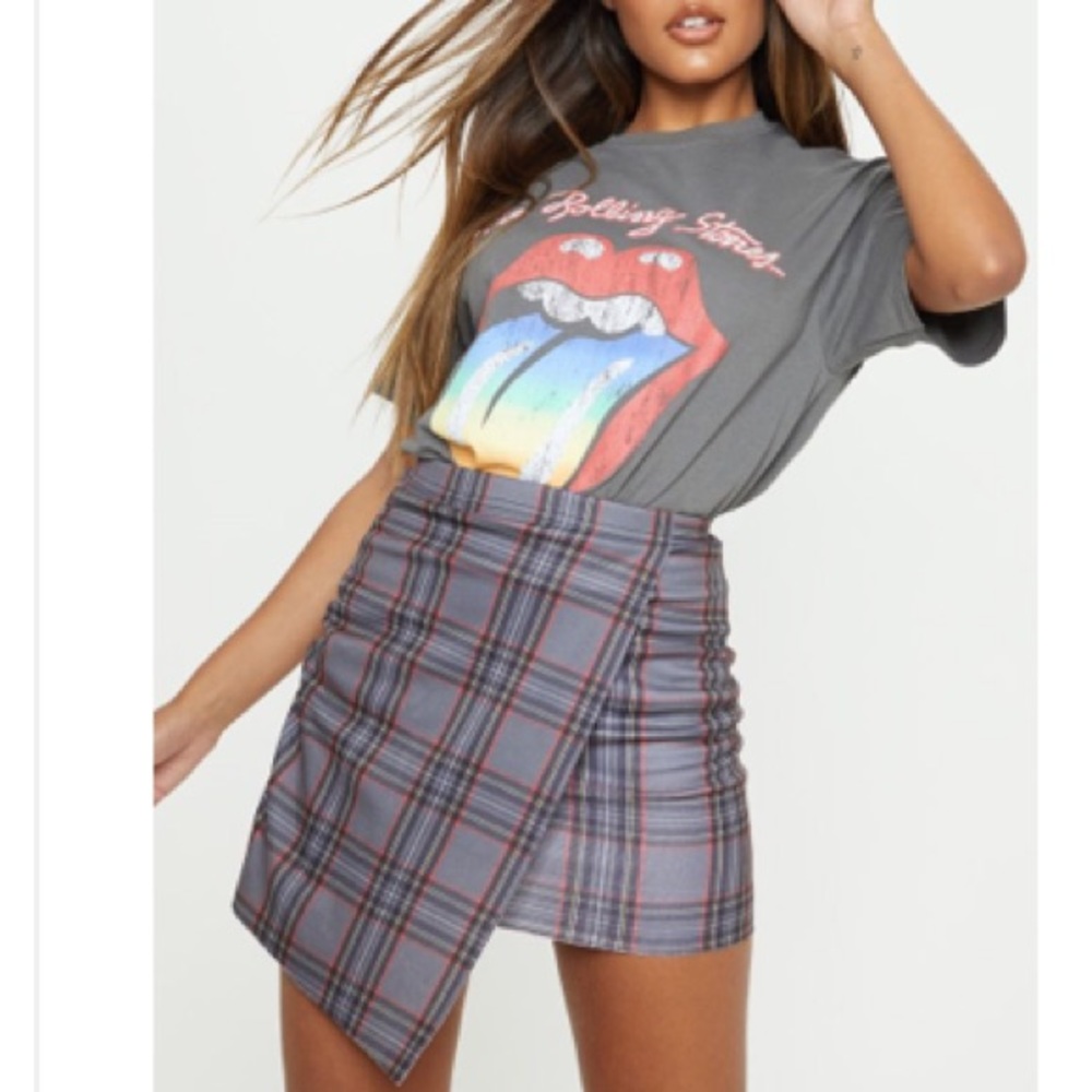 Plaid wrap front mini skirt